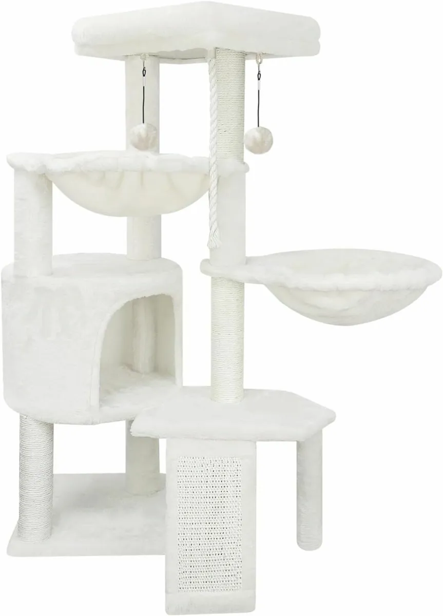 95cm Cat Tree with Scratching Post Furniture white - Image 1