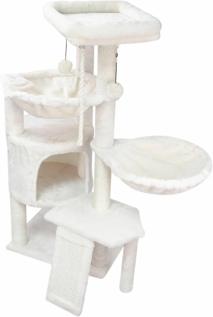 95cm Cat Tree with Scratching Post Furniture white - Image 2