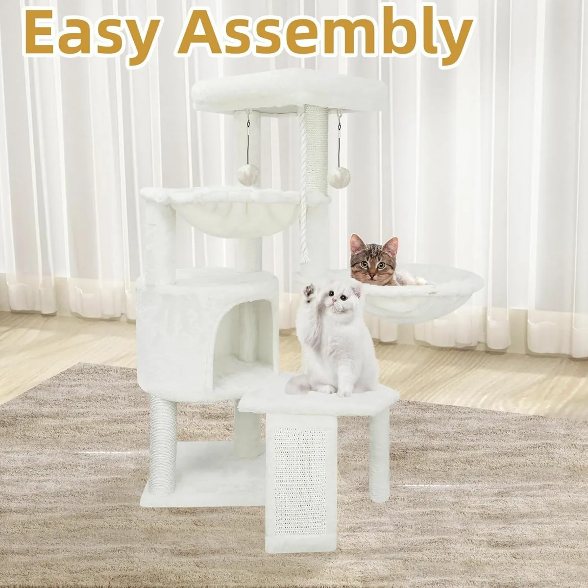 95cm Cat Tree with Scratching Post Furniture white - Image 3