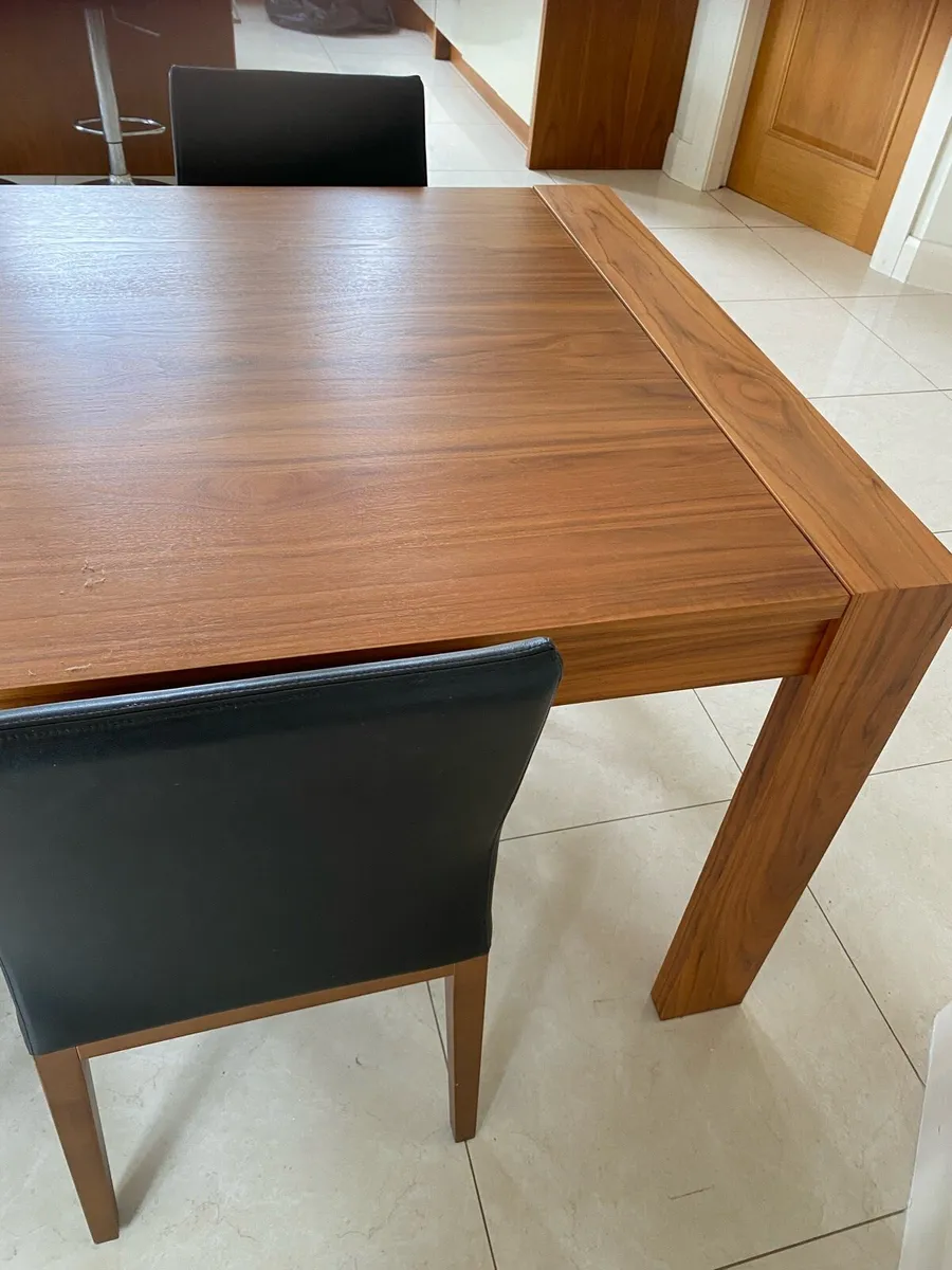Dining room table and 6 black leather chairs - Image 2