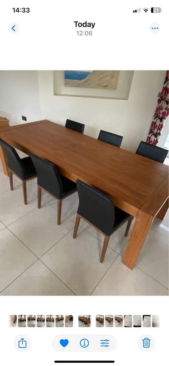 Dining room table and 6 black leather chairs - Image 4
