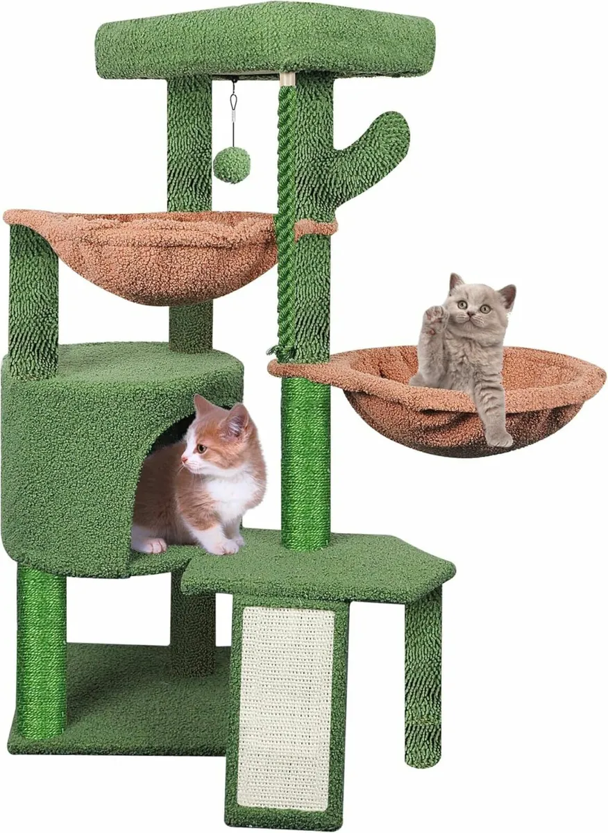 95cm Cat Tree Scratching Posts, Furniture Green - Image 1