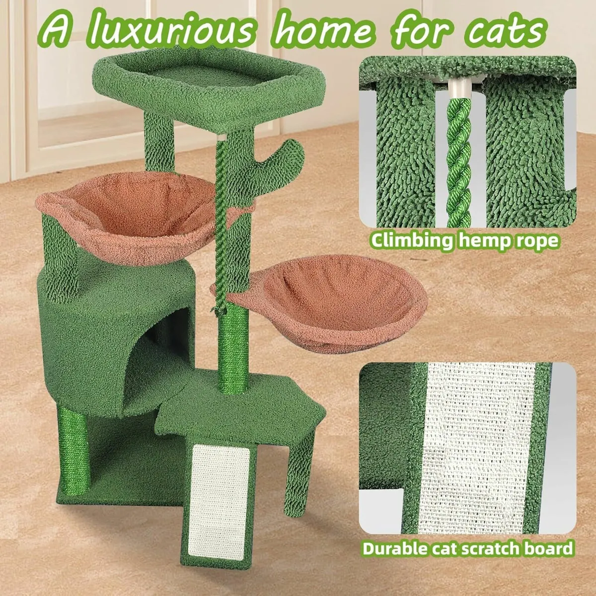 95cm Cat Tree Scratching Posts, Furniture Green - Image 2