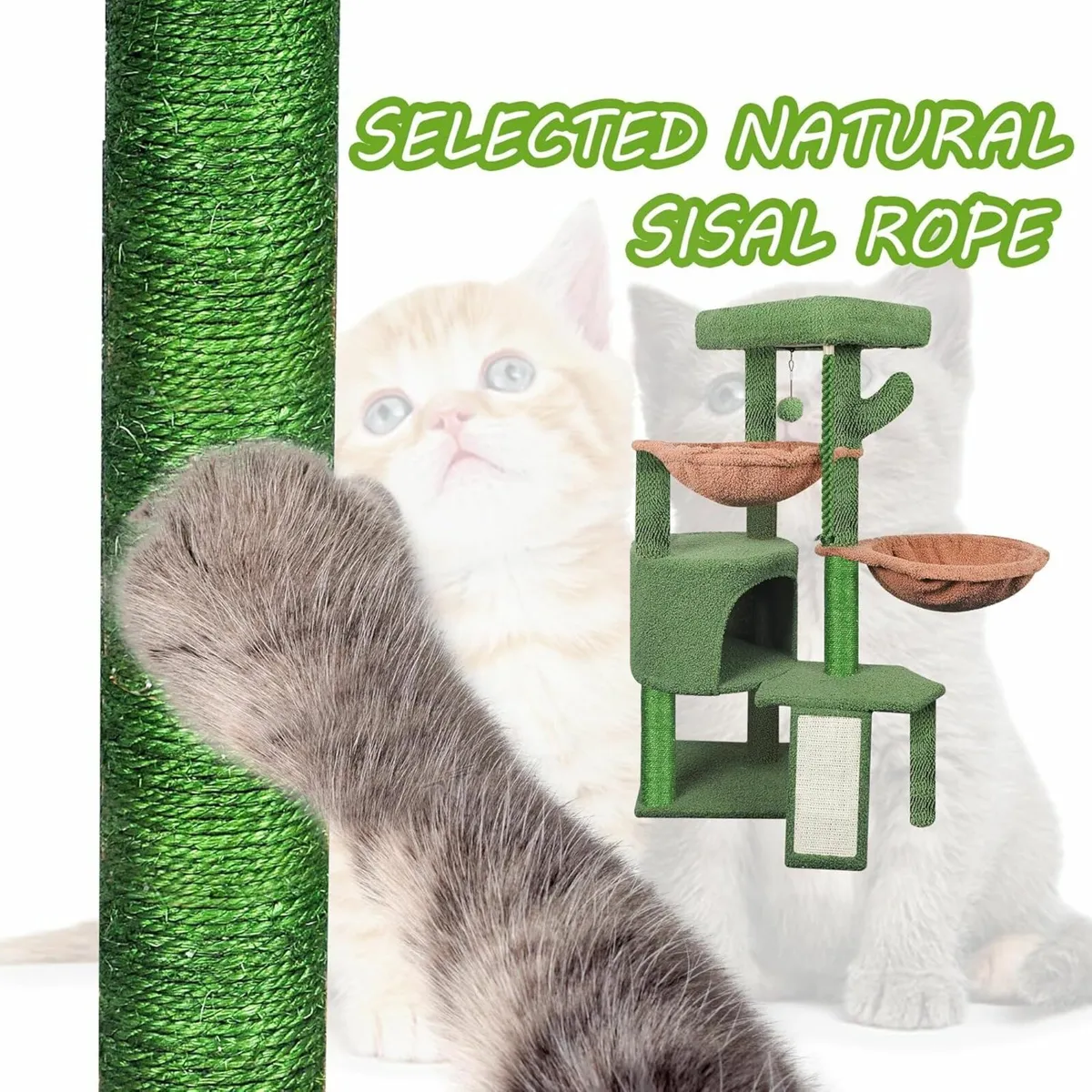 95cm Cat Tree Scratching Posts, Furniture Green - Image 3