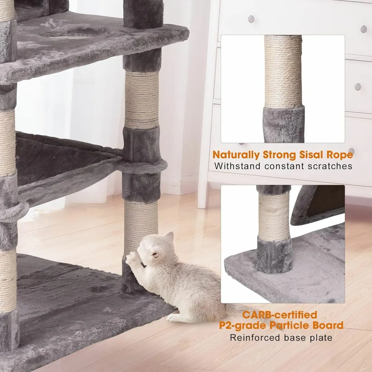 Cat Tree Tower 178cm Multi-Level Condos, Hammock - Image 2
