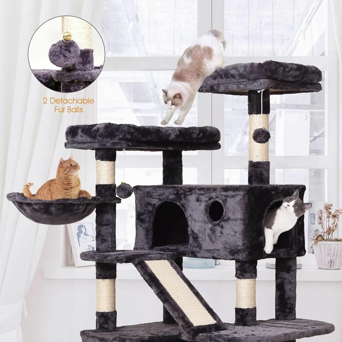 Cat Tree  178cm, Multi Level Cat Scratching Grey - Image 2