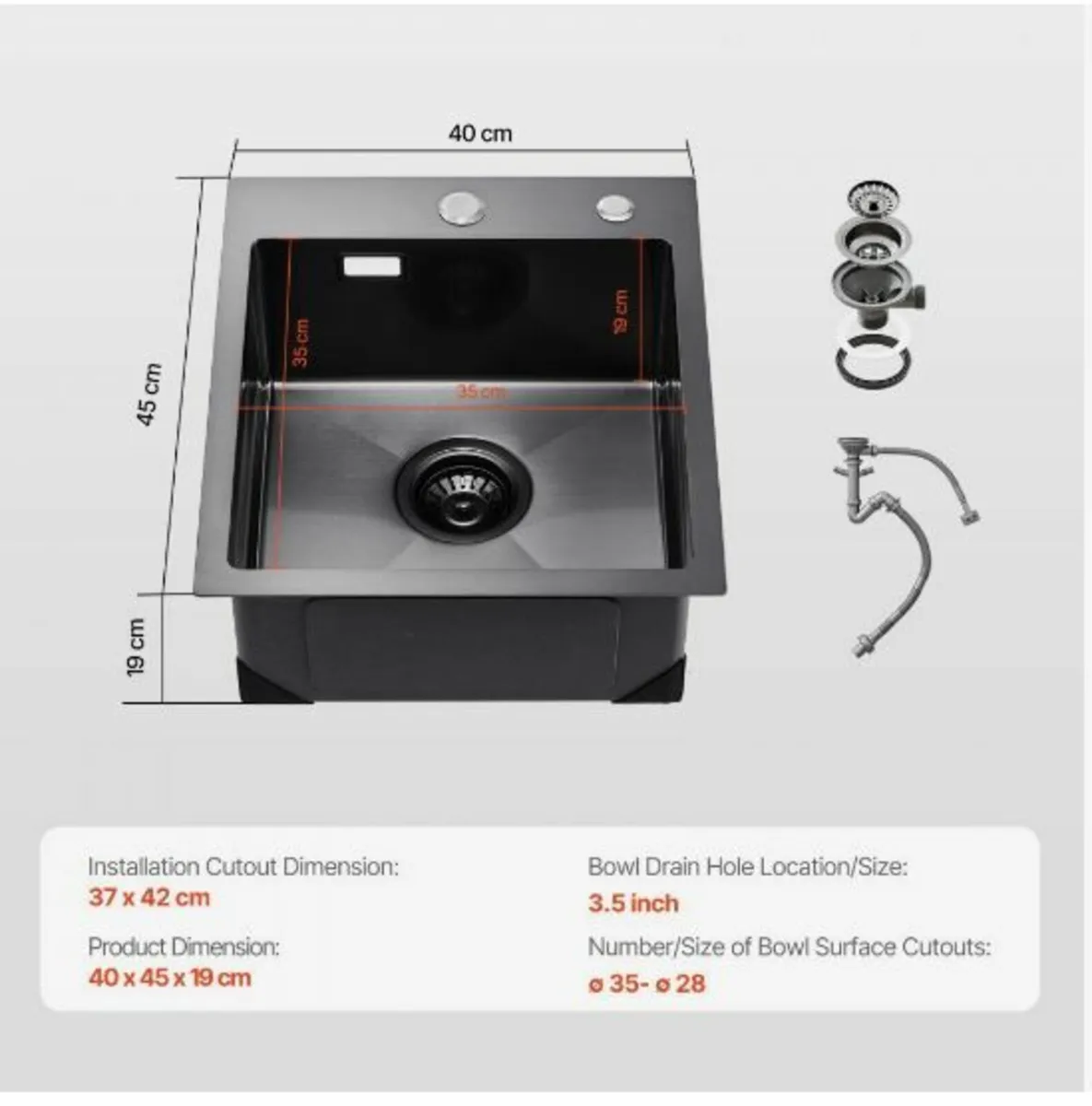 40cm Kitchen Sink Topmount Single - Image 4