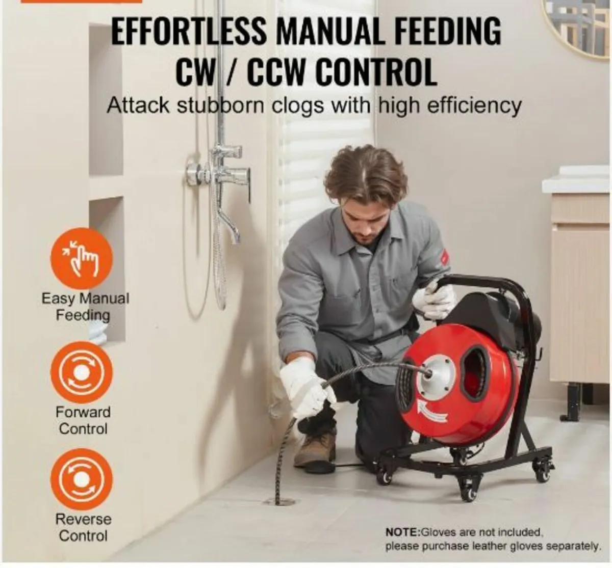 Drain Cleaner Machine 50FT x 1/2 Inch Manual Feed - Image 2