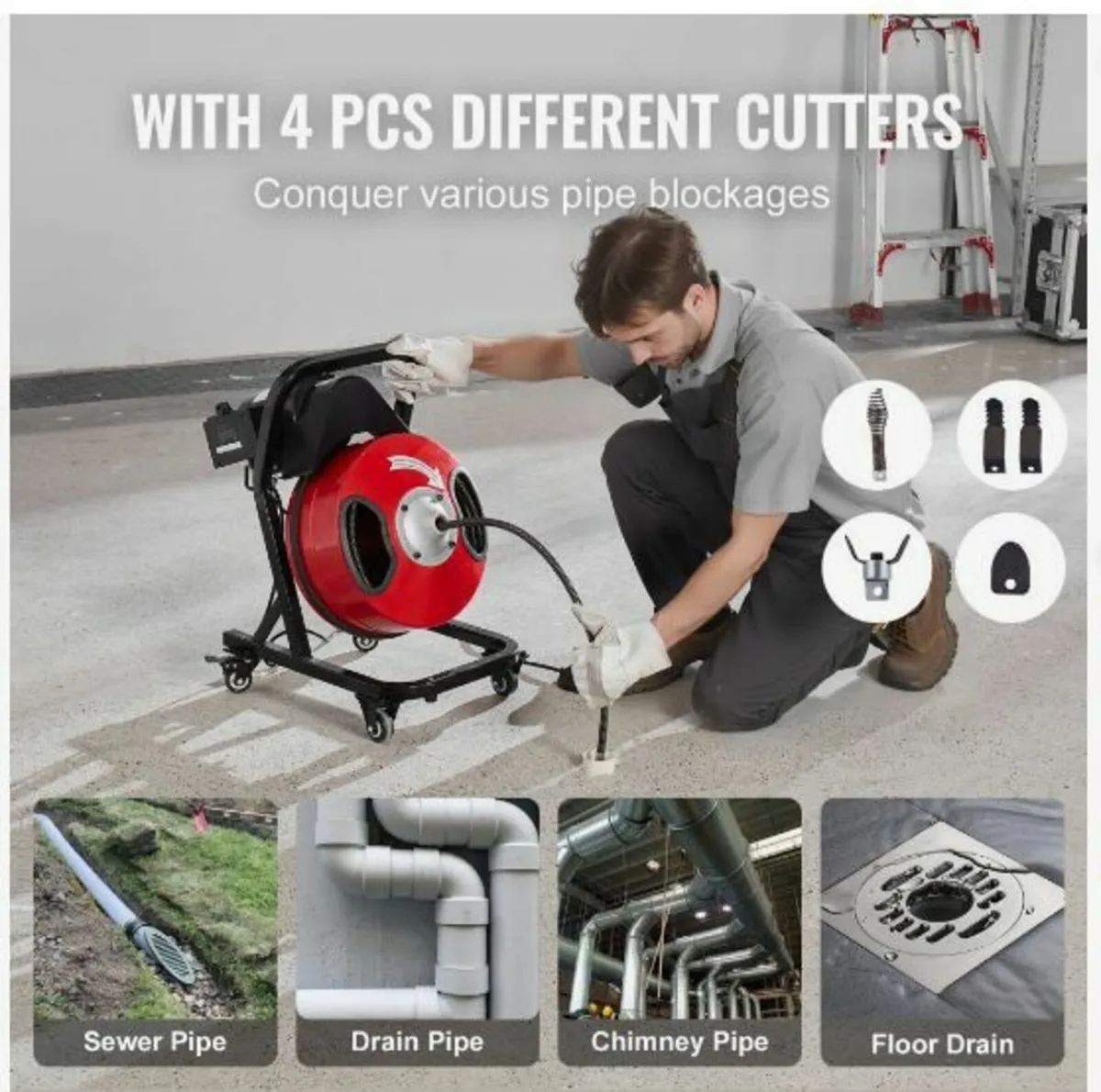 Drain Cleaner Machine 50FT x 1/2 Inch Manual Feed - Image 3