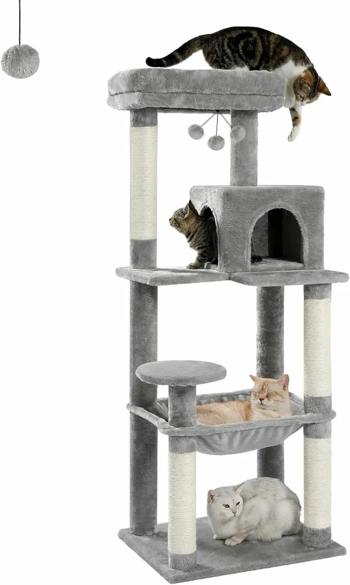 143cm Cat Tree Indoor Cats Large Hammock, Grey - Image 1