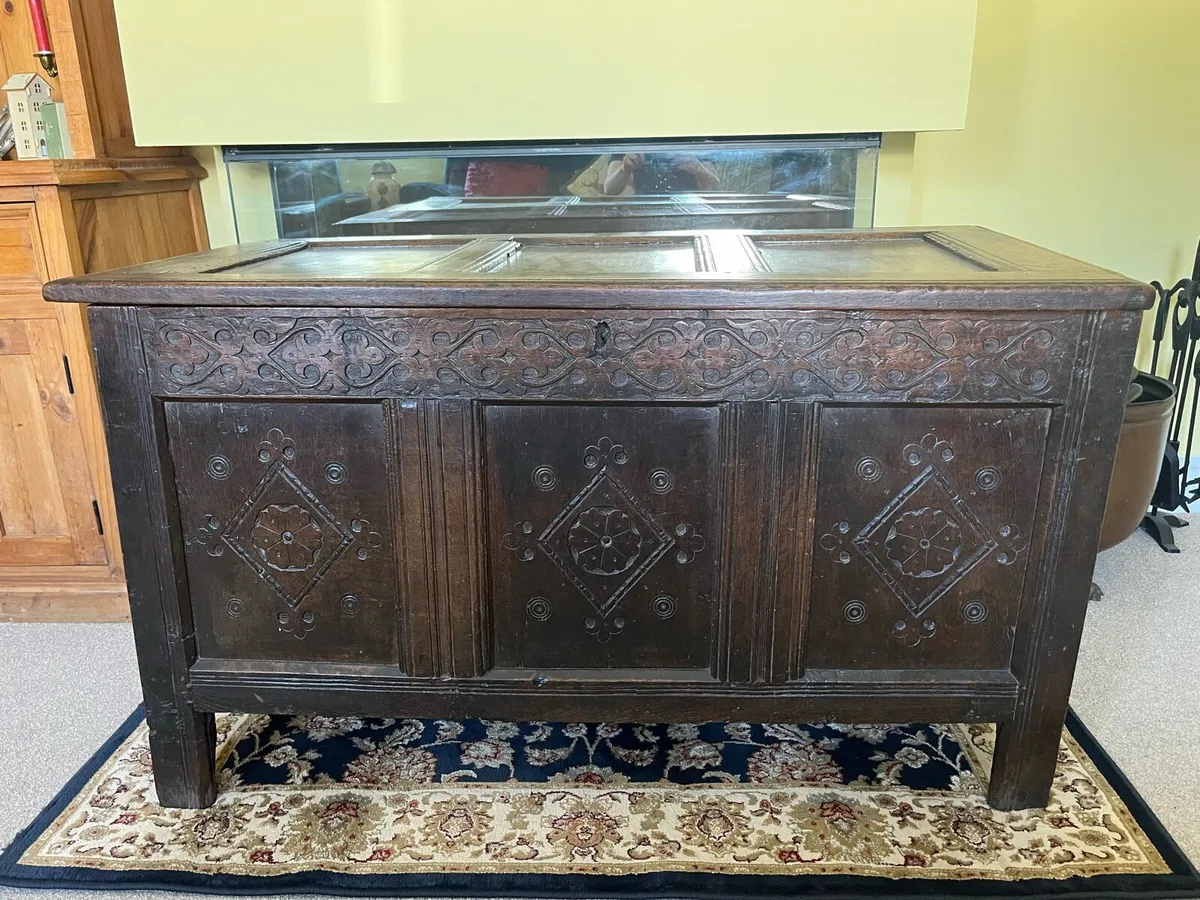 Antique Carved Coffer Chest - Image 2