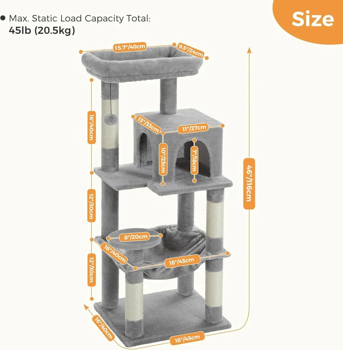 116cm Cat Tree for Indoor Cats  Cozy Condo grey - Image 3