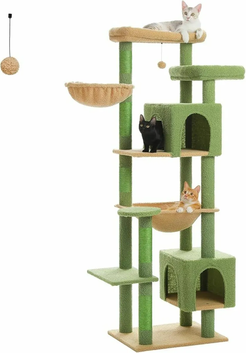 175cm Large Cat Tree Indoor Cats, 70 Inches Green - Image 3