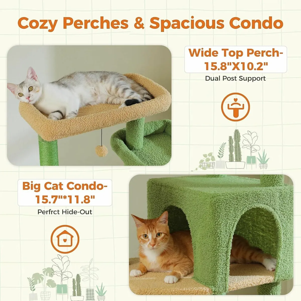 175cm Large Cat Tree Indoor Cats, 70 Inches Green - Image 4