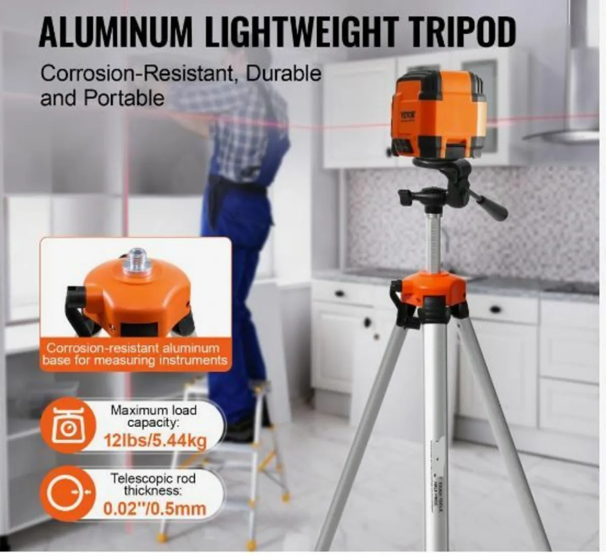 Laser Level Tripod ¼ x 20 Thread 27.36-68.11 inch - Image 3
