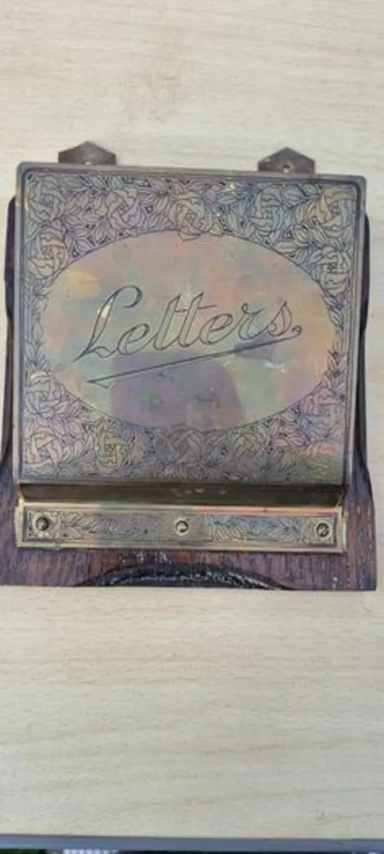 Vintage Brass and Wood Wall Mount Letter Rack - Image 2
