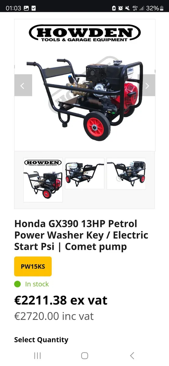 Honda gx390petrol ,key start,60m hose water tank