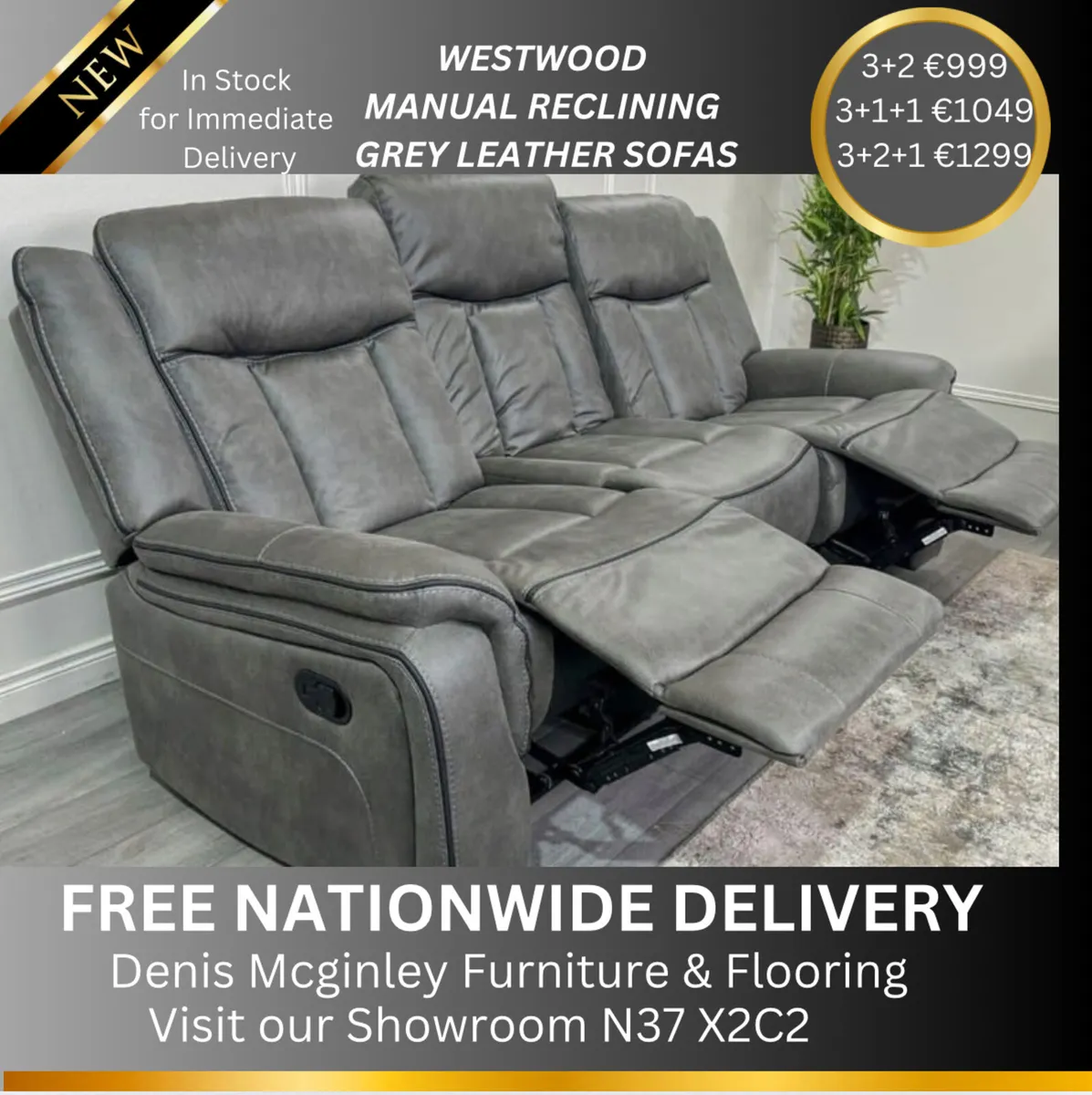 New 3+1+1 Grey Westwood Recliner Sofas - Image 2