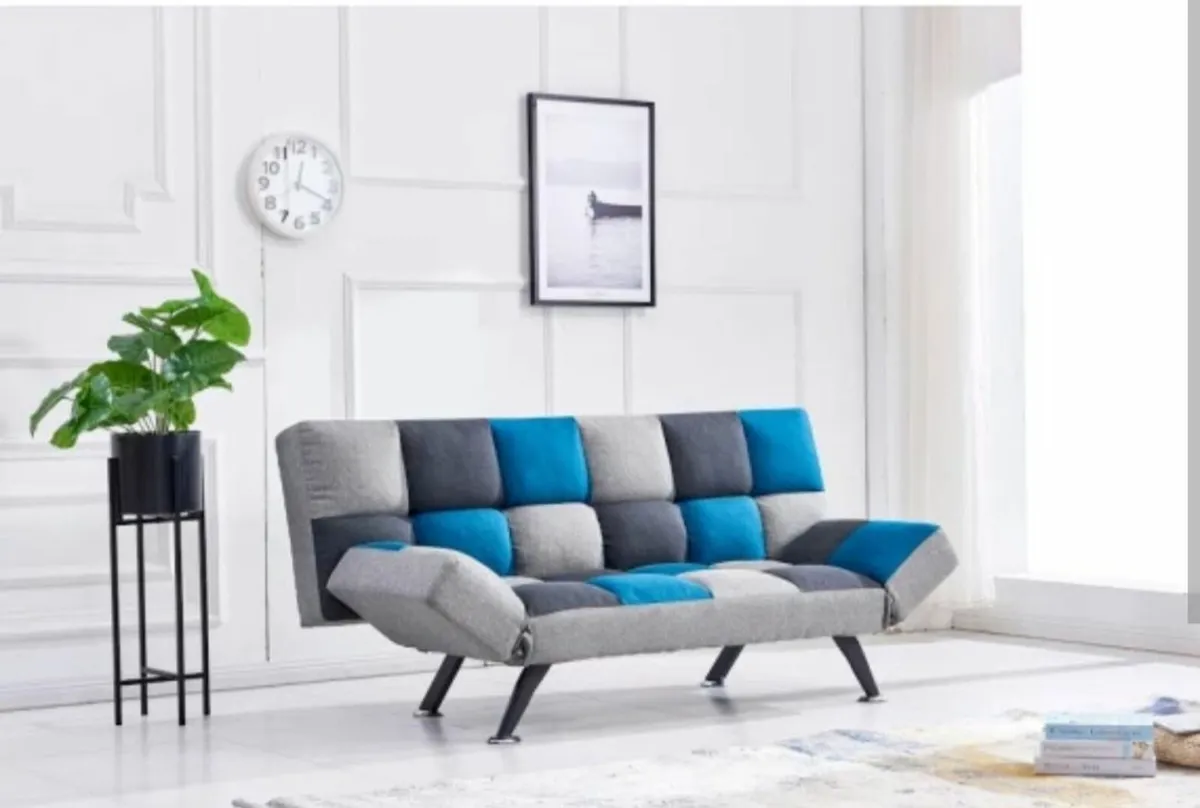 Boston Sofa Bed  (Teal/Grey Patchwork) - Image 1