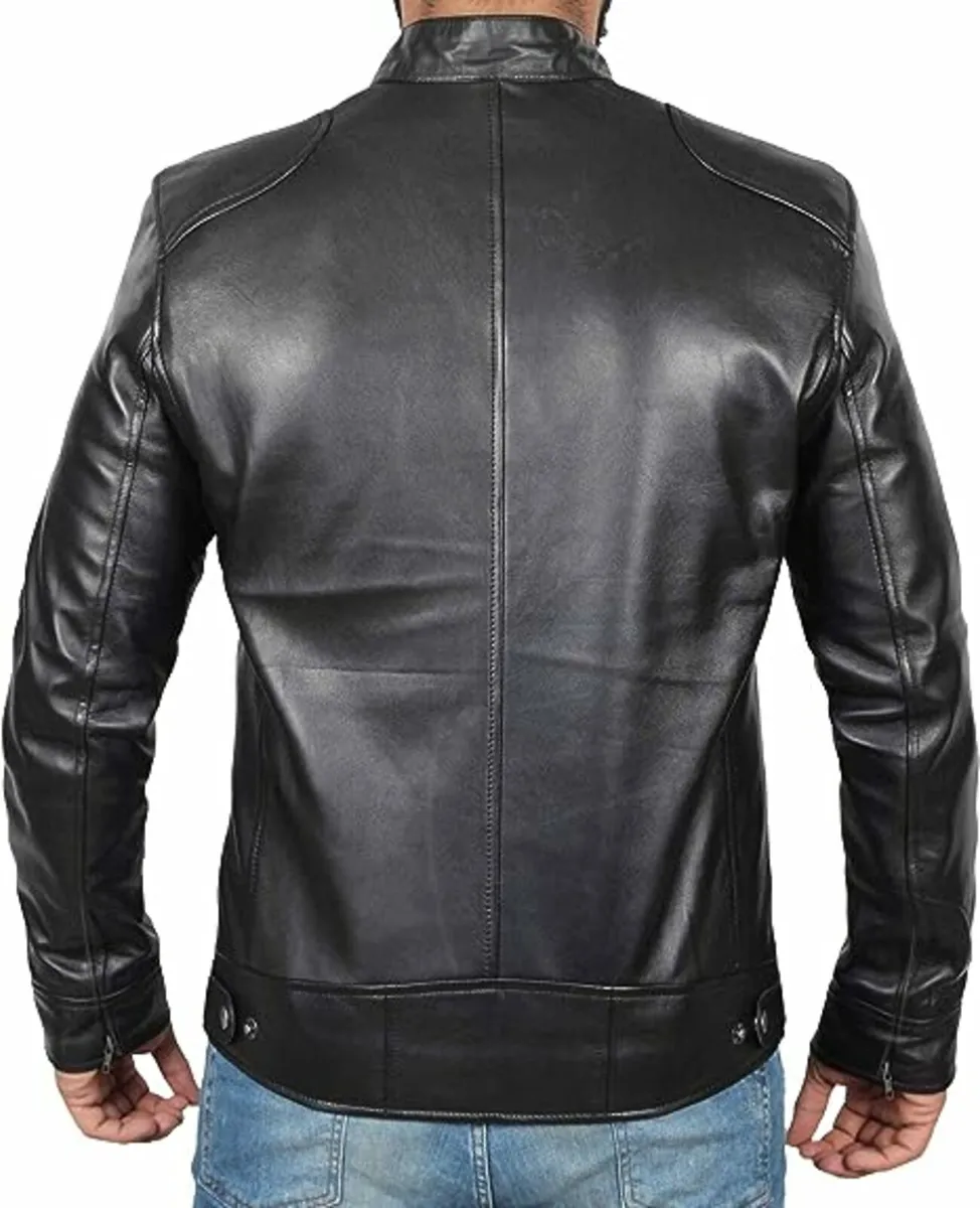Cafe Racer Black Leather Jacket - Image 2