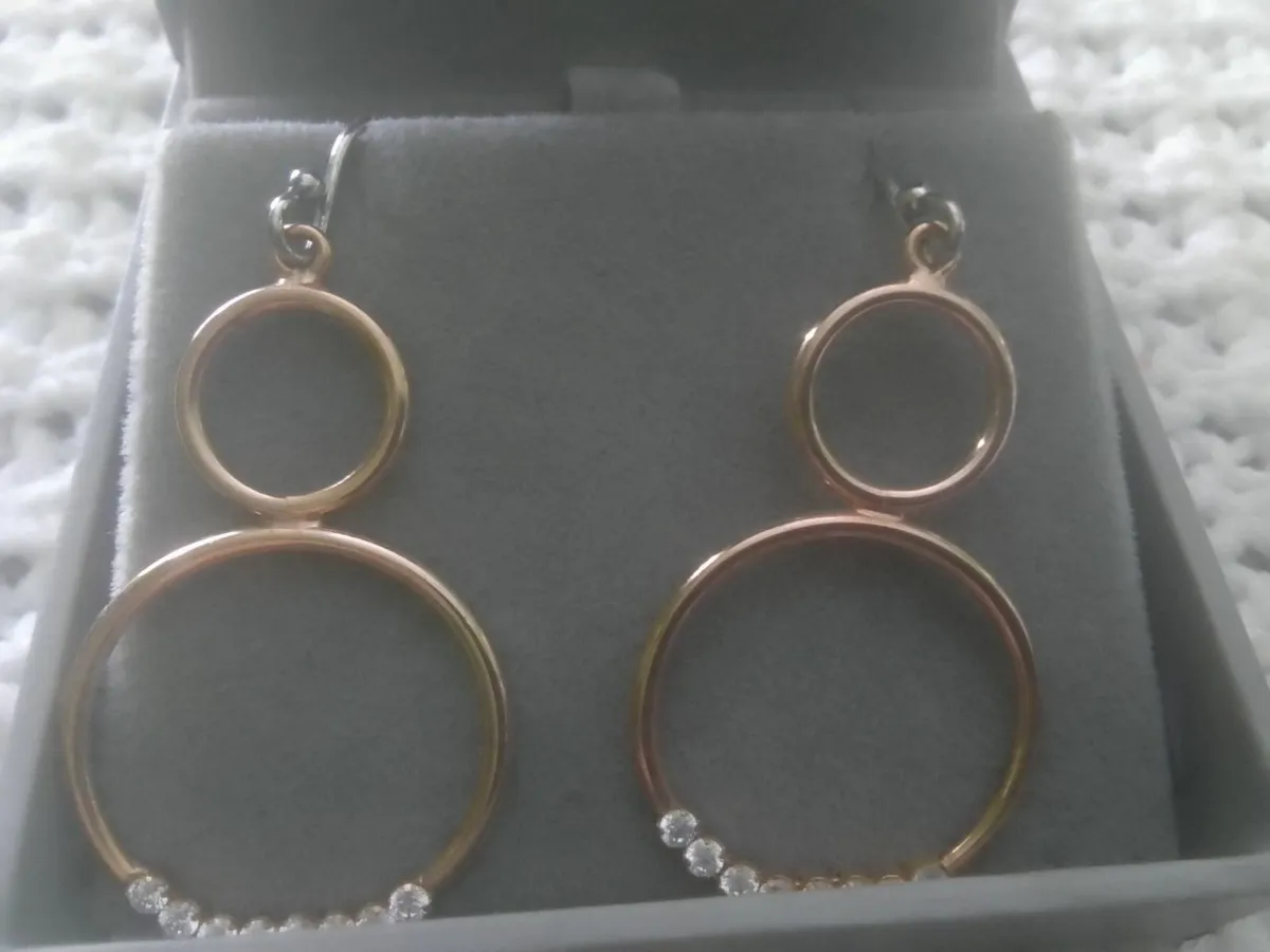 STERLING SILVER/ROSE GOLD HOOP EARRINGS NEW - Image 1