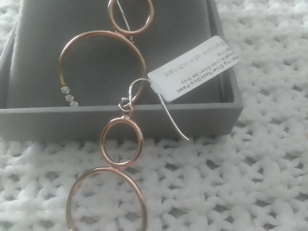 STERLING SILVER/ROSE GOLD HOOP EARRINGS NEW - Image 2