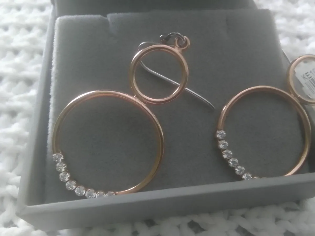 STERLING SILVER/ROSE GOLD HOOP EARRINGS NEW - Image 4