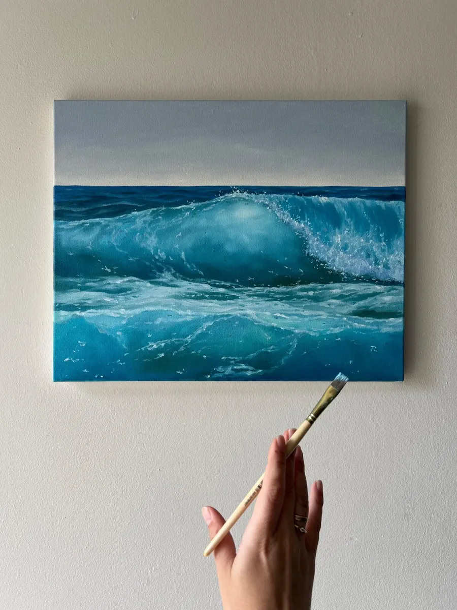 ORIGINAL OIL PAINTING BIG Ocean Wave Wall Art - Image 2