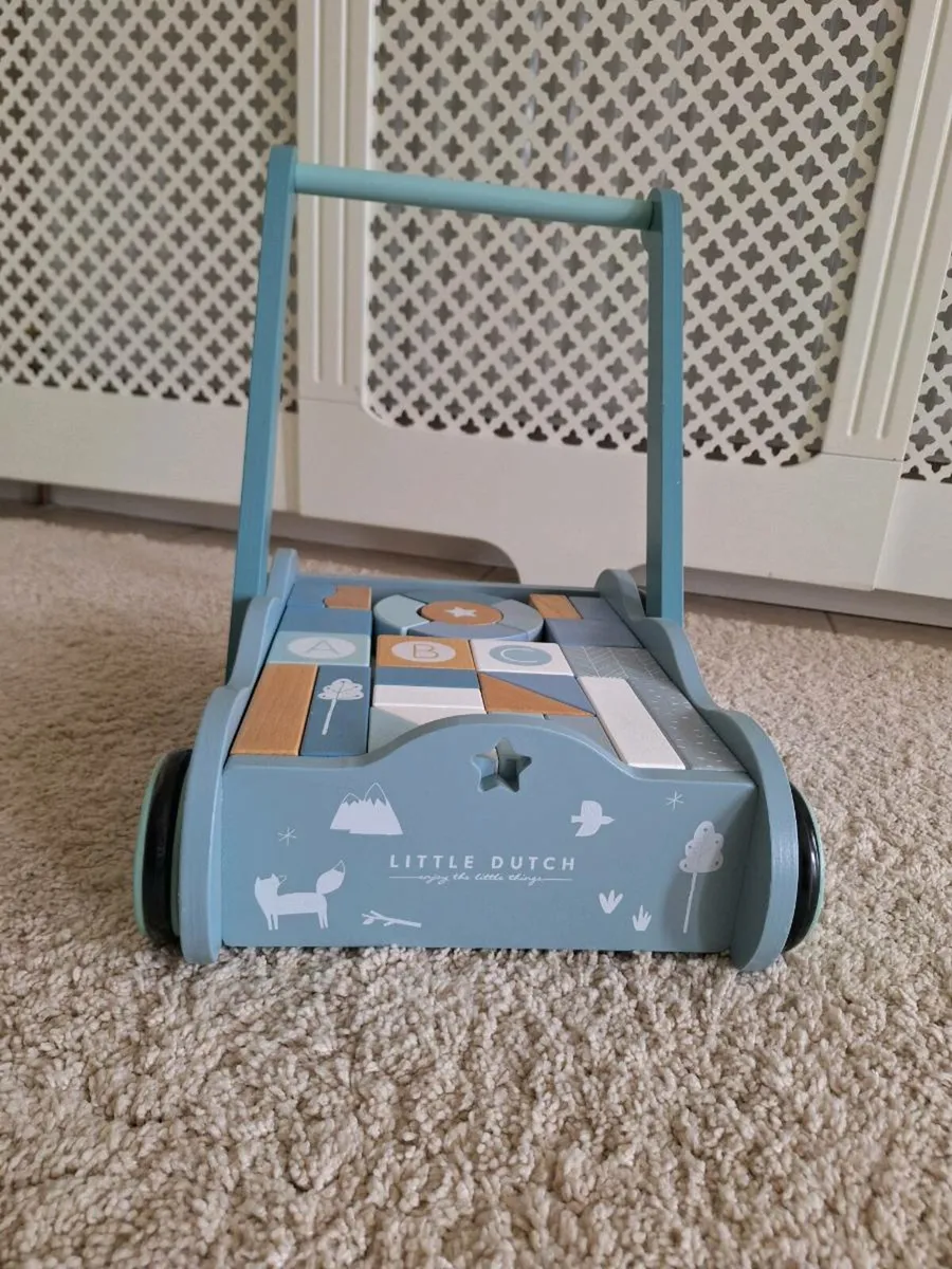 Little Dutch, Wooden Baby Walker & Block Trolley - Image 2