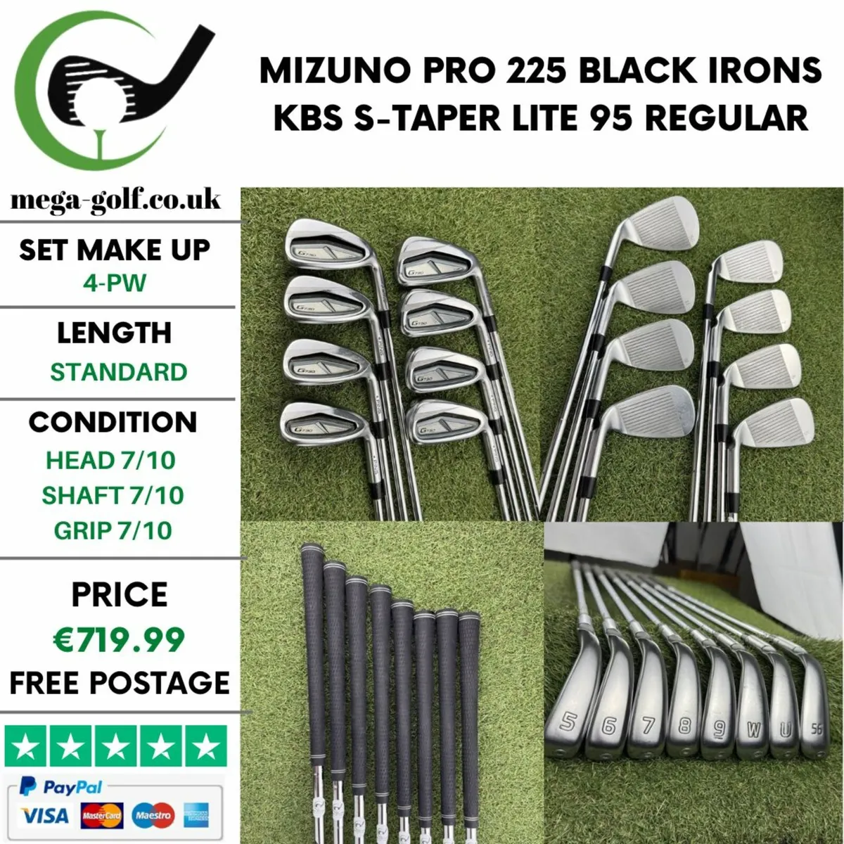 MIZUNO PRO 225 BLACK IRONS / 4-PW / REGULAR - Image 1