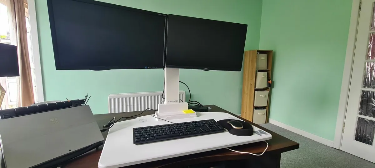 Yo Yo Desk Sit Stand Dual Monitor Riser - Image 1
