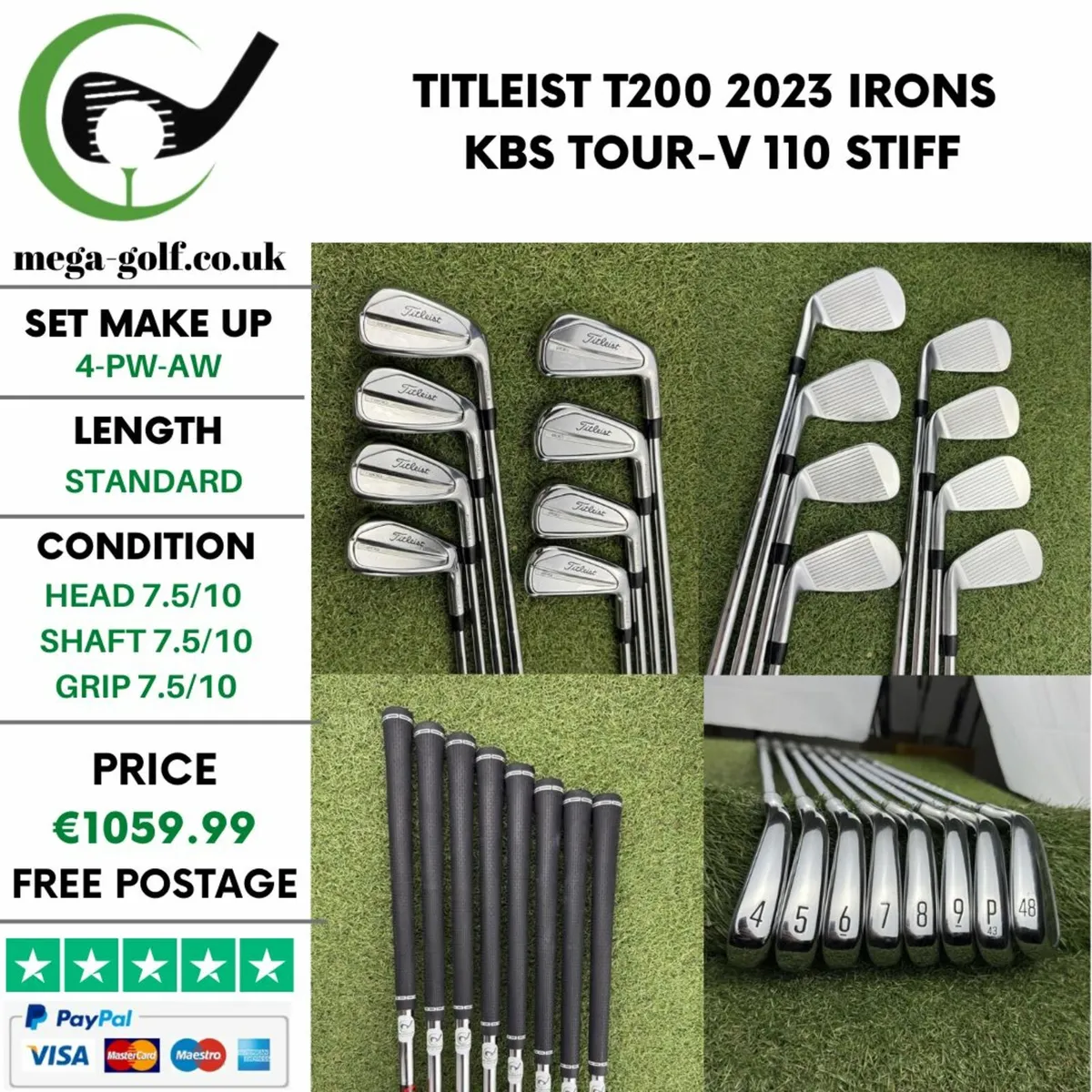 TITLEIST T200 2023 IRONS / 4-PW-AW / STIFF - Image 1