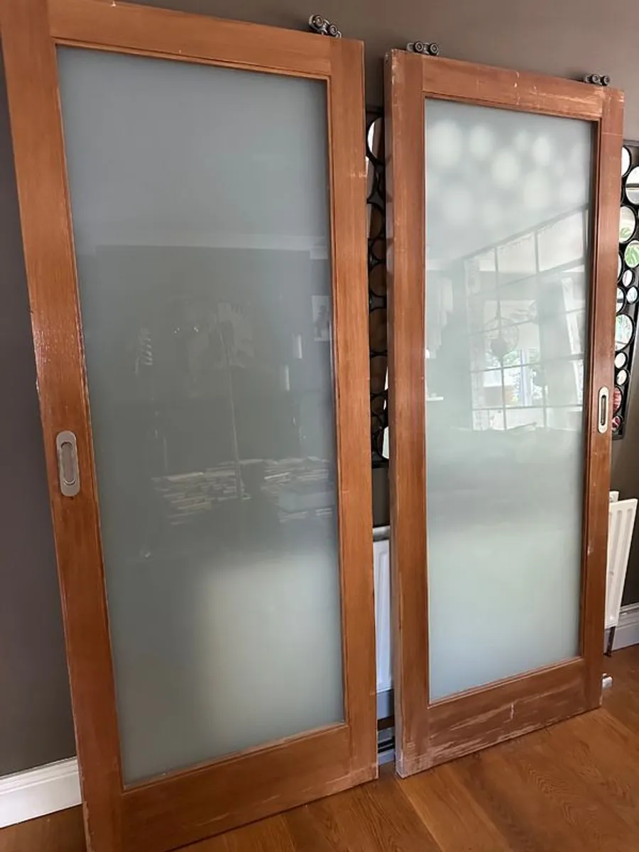 Solid wood / glass doors including  sliding rail system - Image 2