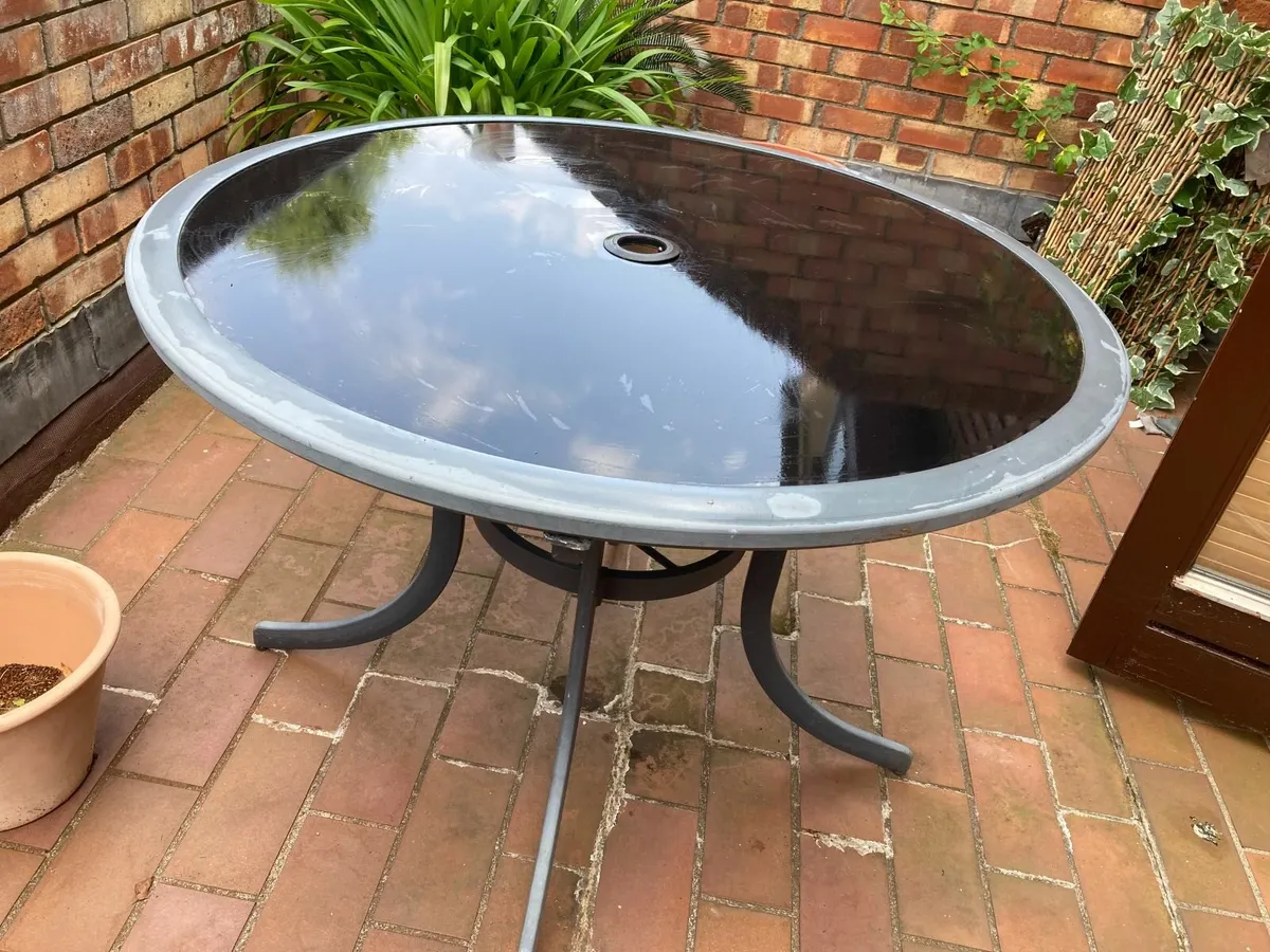 Glass garden table.