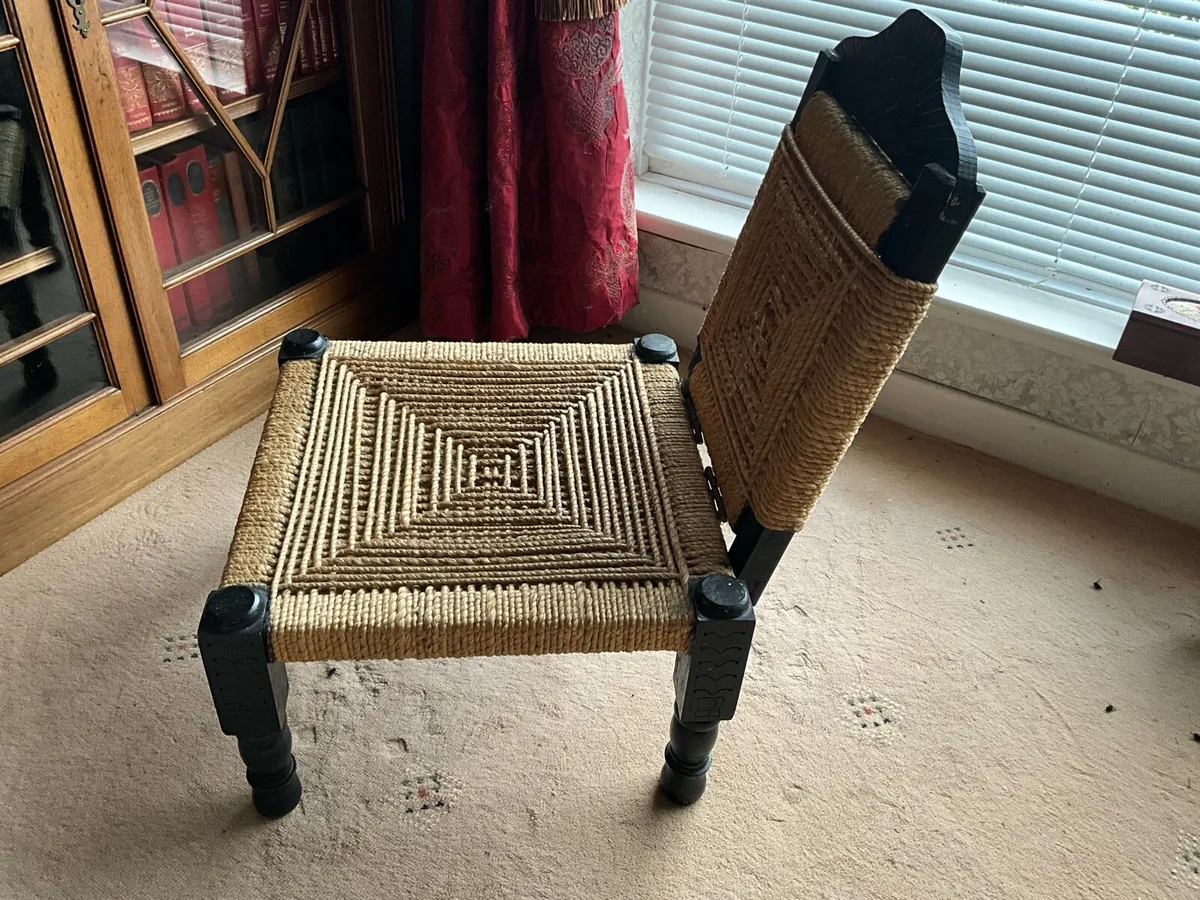 Vintage Indian Tribal Hand Carved Low Chair 1920s - Image 4