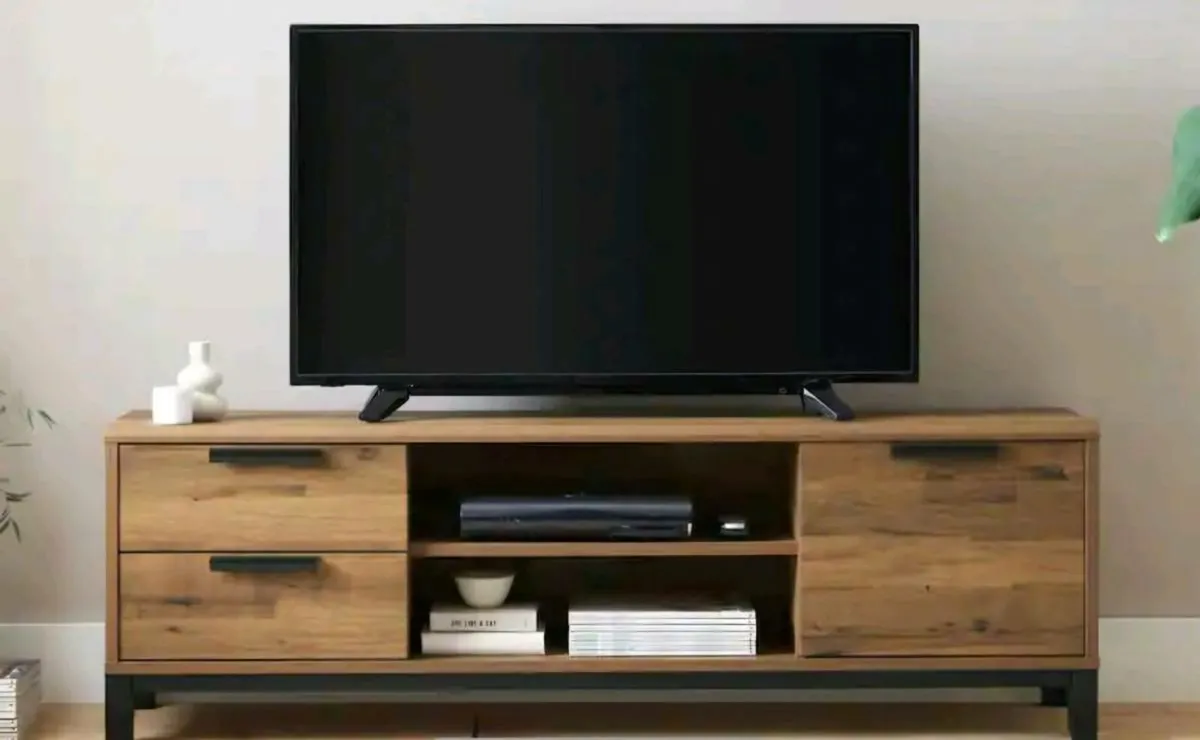 Dark Oak Effect Slim TV Unit – Like New! - Image 1