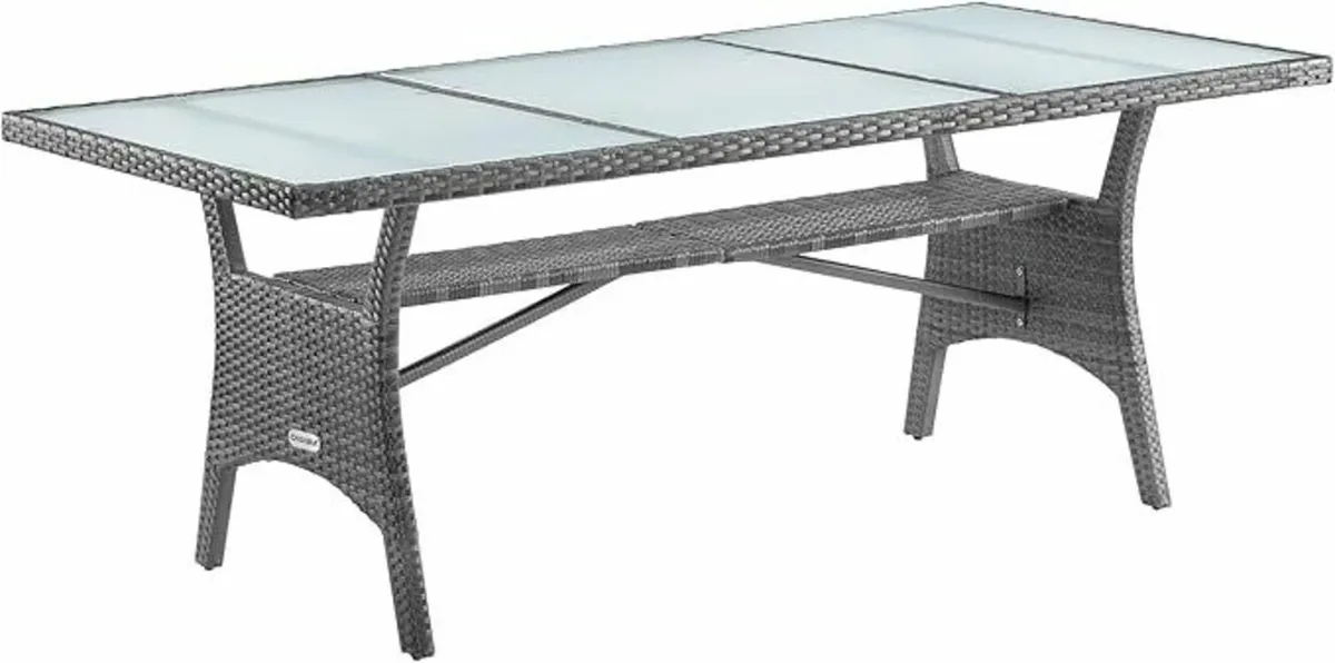 Polyrattan Garden Table with Shelf, Safety Glass T - Image 2