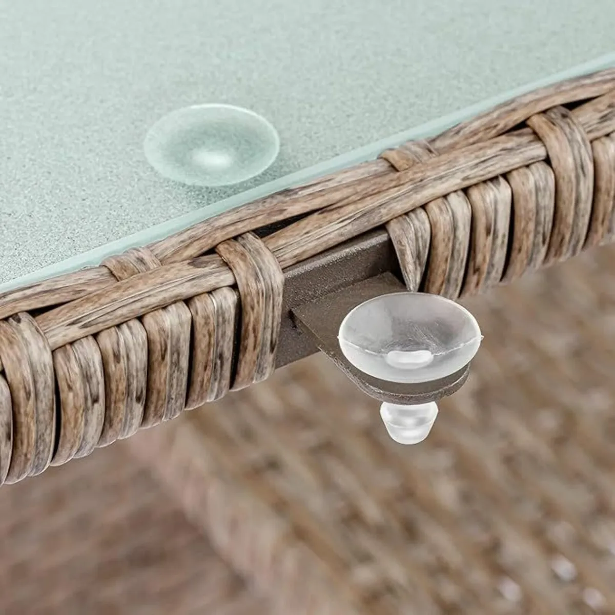 Polyrattan Garden Table with Shelf, Safety Glass T - Image 3