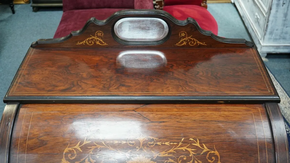 🌿 Edwardian Rosewood Cylinder Bureau c. 1900–1910 - Image 2