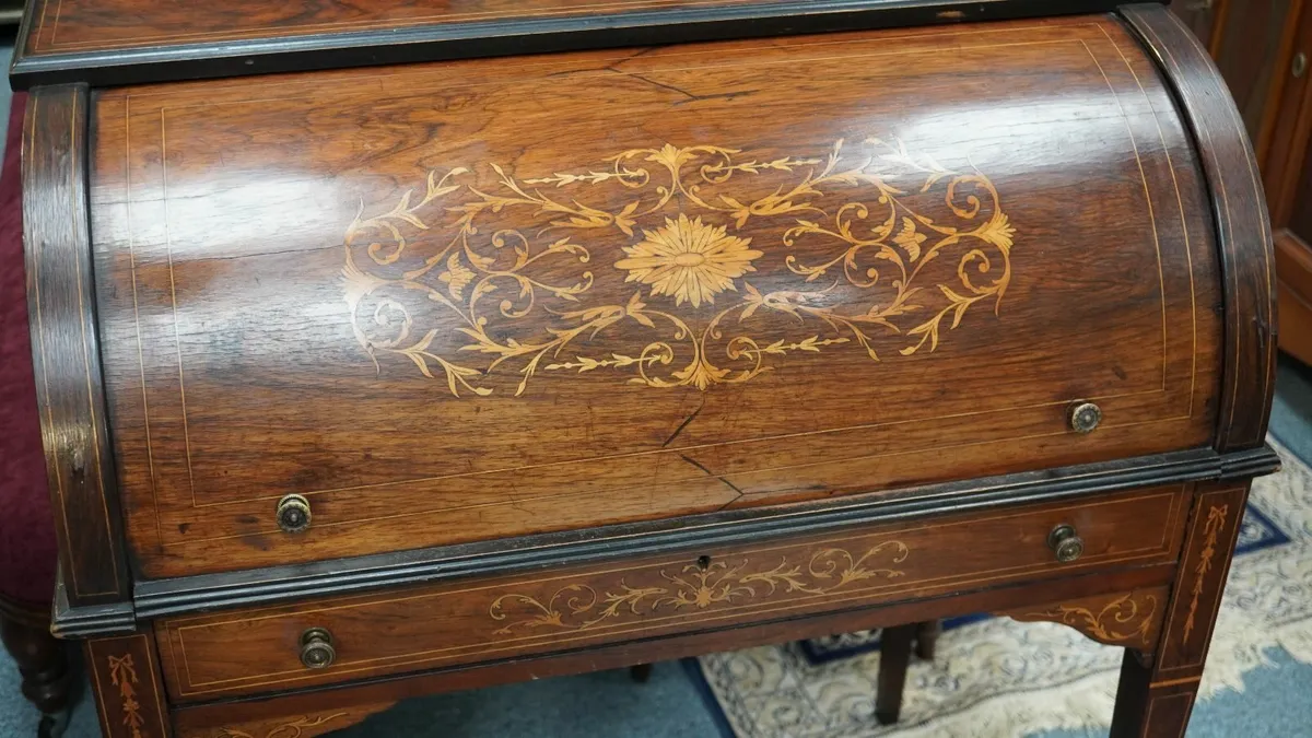 🌿 Edwardian Rosewood Cylinder Bureau c. 1900–1910 - Image 3