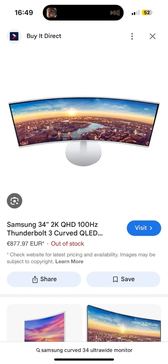 Samsung Curved Monitor 34” - Image 3
