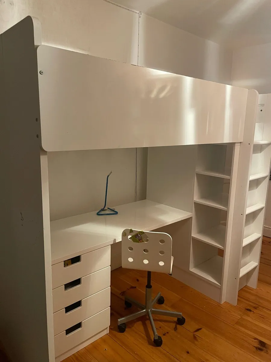 IKEA loft bed, white white/with desk with 4 drawer - Image 1