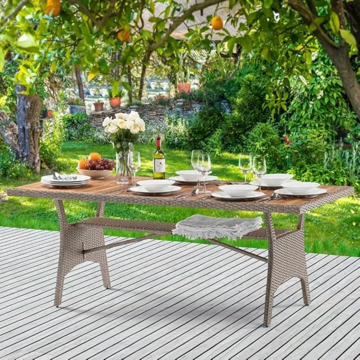Weatherproof Patio Dining Table 8 seater with Stor - Image 2
