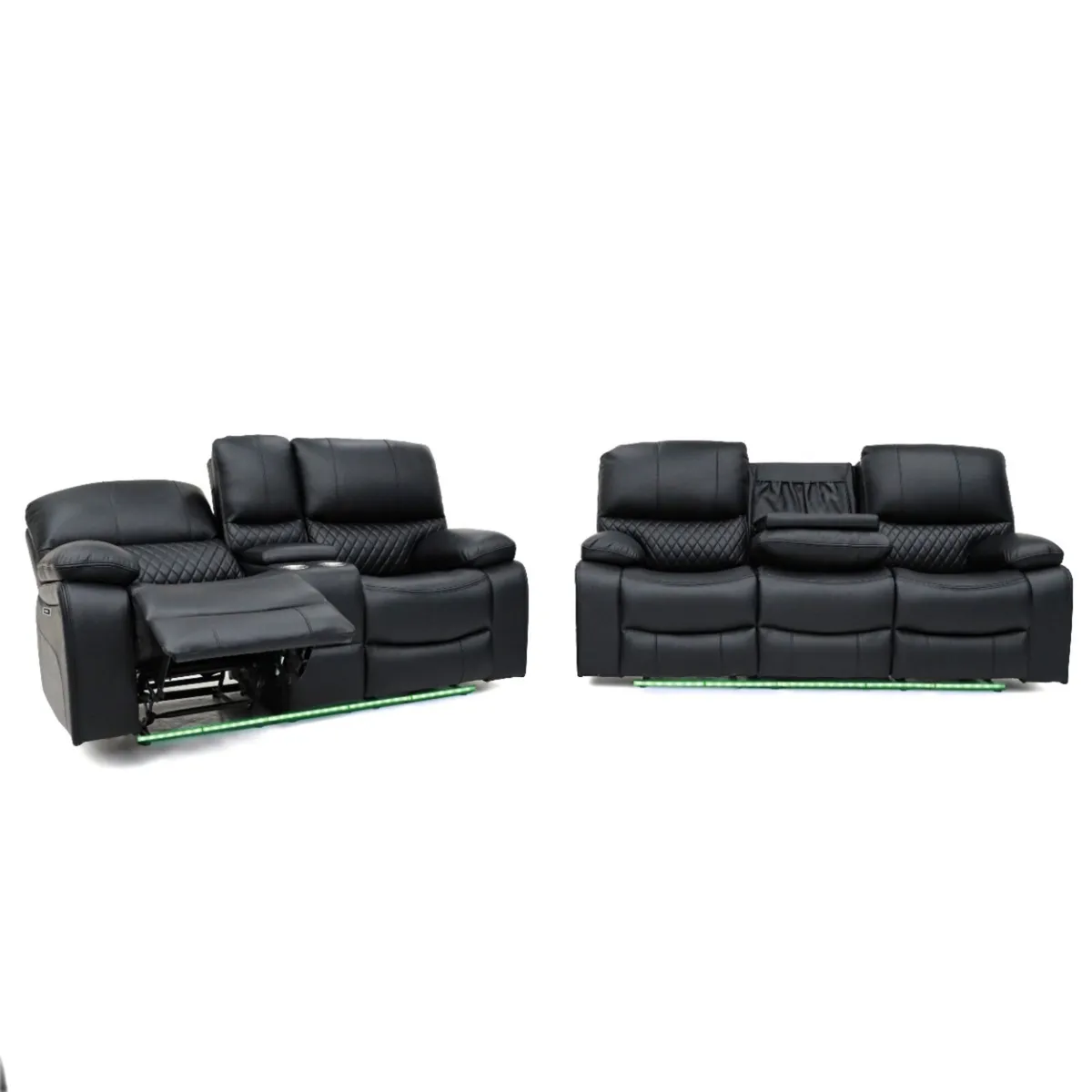 Rita 3+2 Electric Black Leather Recliner Sofa - Image 2