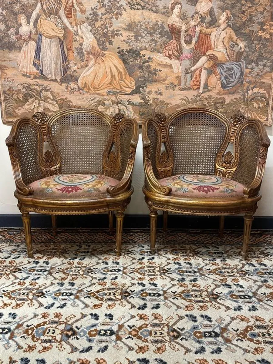 Pair of Antique Tapestry Fabric Chairs. - Image 1