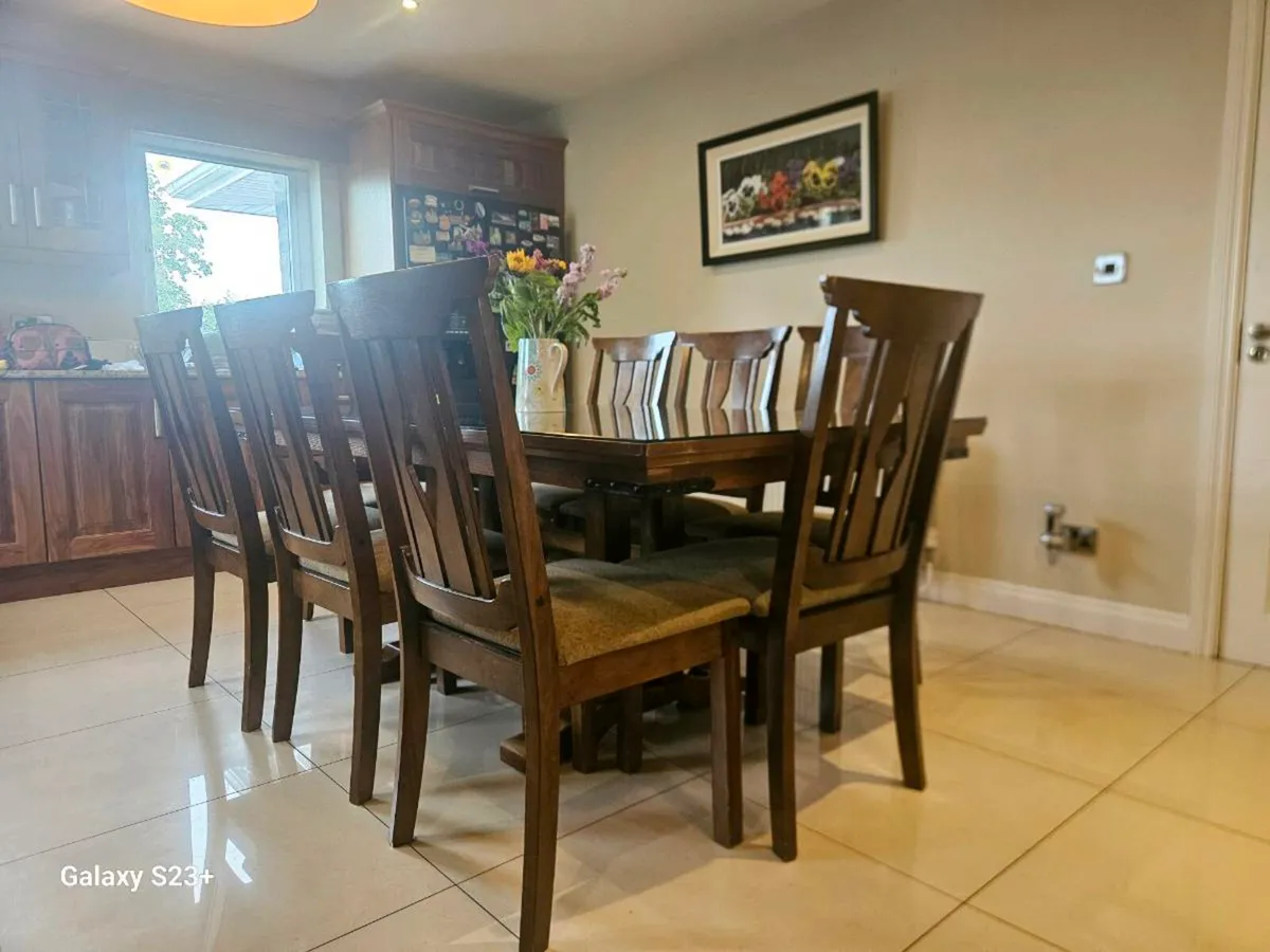 Walnut Veneer Dining Table with 8 Chairs - Image 2