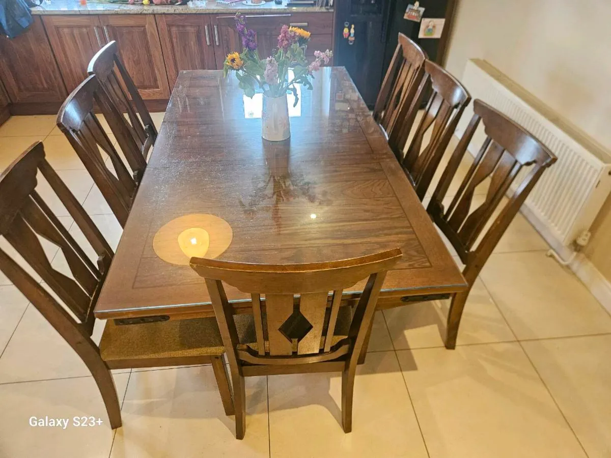 Walnut Veneer Dining Table with 8 Chairs - Image 3