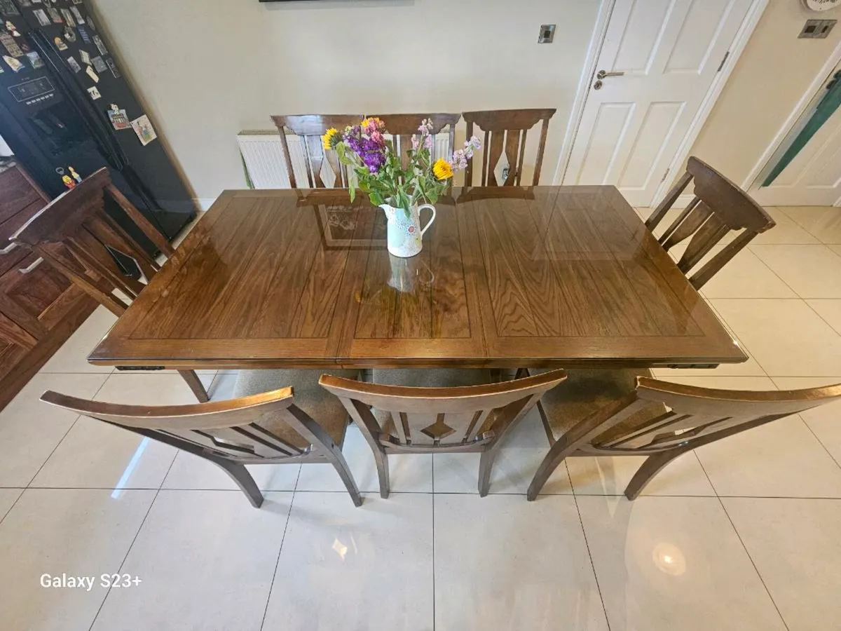 Walnut Veneer Dining Table with 8 Chairs - Image 4
