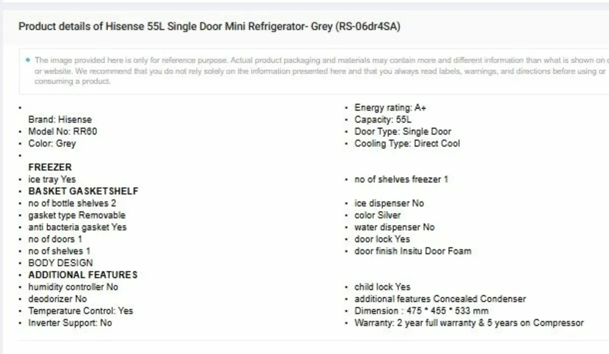 Fridge Hisense 55L Single Door Mini Refrigerator- - Image 2