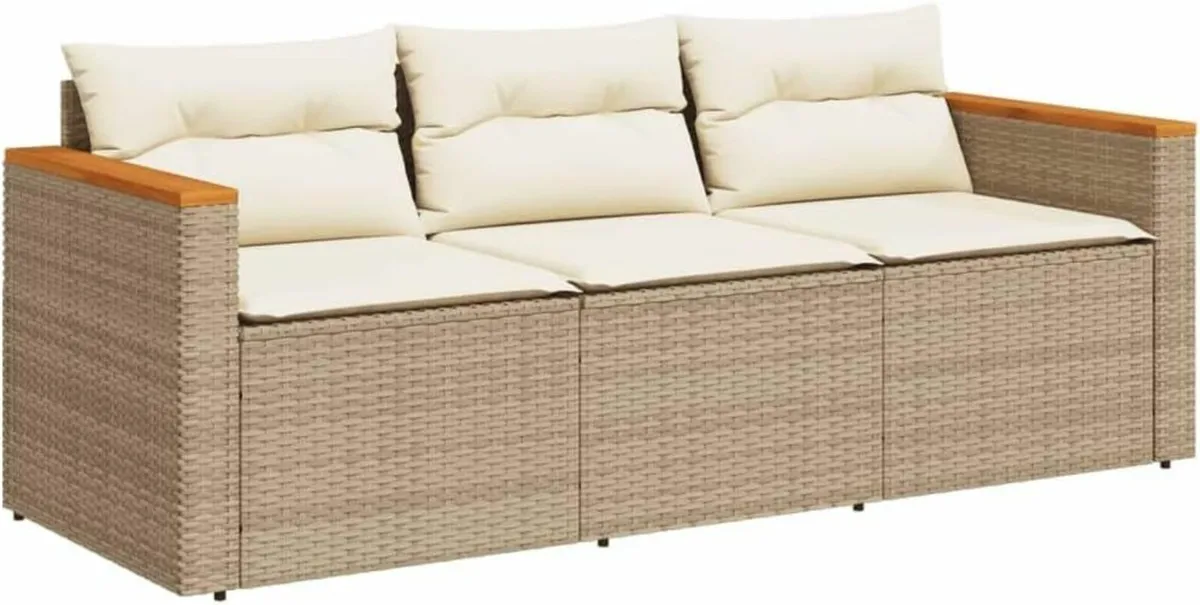3-Seater Garden Sofa Poly Rattan Outdoor Lounge wi - Image 2